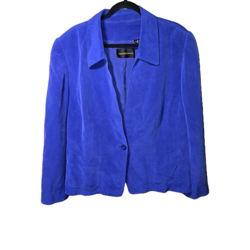 VTG DANA BUCHMAN  18 XXL 100% Silk Blue Longer Boyfriend  Style Blazer Jacket